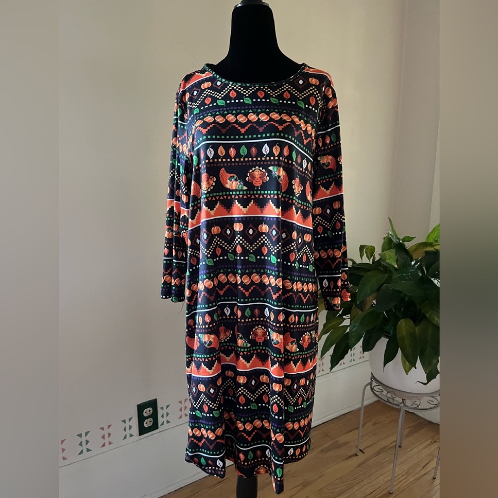 Celebrate Together Women’s 3/4 Sleeve Thanksgiving Themed Dress - Size Large
